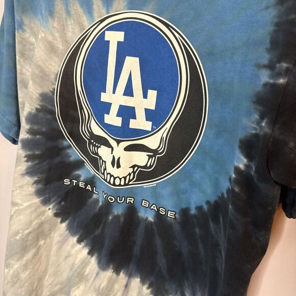 Grateful Dead T Shirt LA Dodgers‎ Steal Your Base Tie Dye Liquid Blue Size Med - Picture 3 of 7